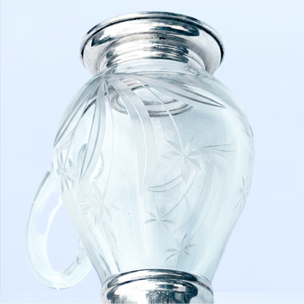 Antique 1900 Frank M. Whiting Sterling Silver & Etched Crystal Syrup Pitcher - Picture 7 of 10